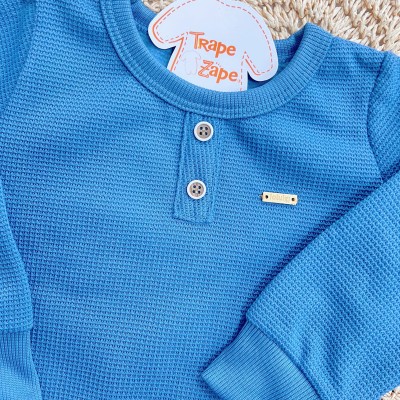 Conj. Blusão Manga Longa com Botão e Calça Newtech - Azul Jeans